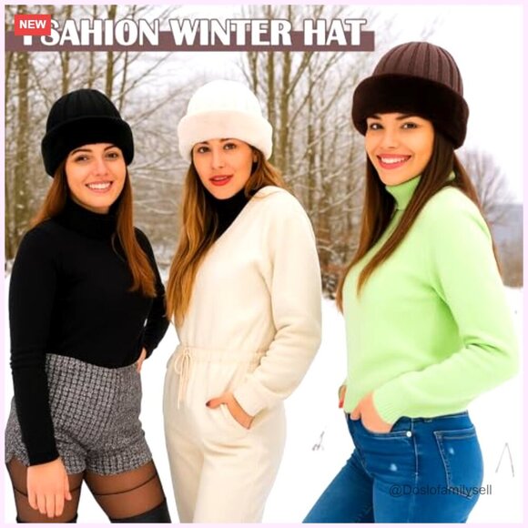 3-Pack Winter Faux Fur Knit Hats Stretch Cuffed Skull Caps Warm main image 7